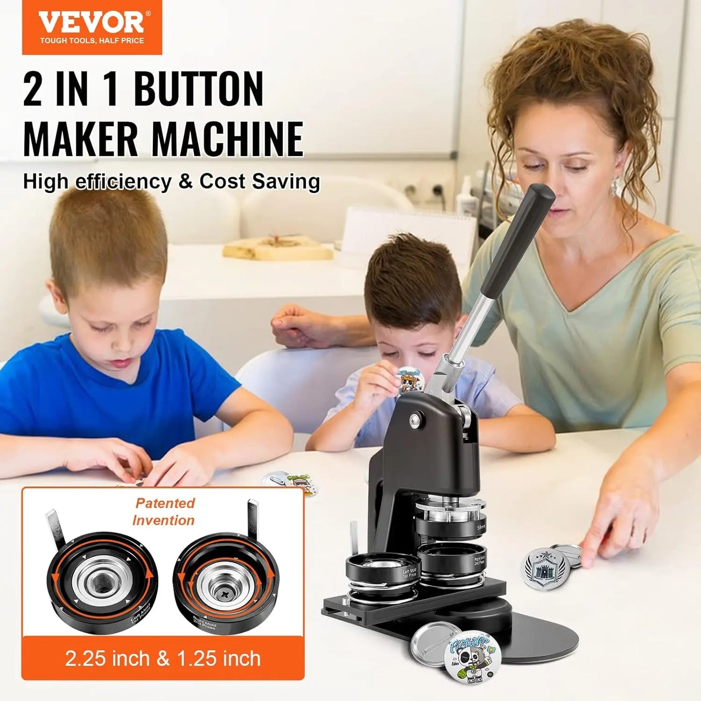 Button Maker Machine, Multiple Sizes 1.25+2.25in/1+2.25in/75mm3in Badge Punch Press Kit, Children DIY Gifts Pin Maker, Button Ma