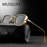 Stylish Retro Brand Shades Men Women Sun Glasses UV400 Square Vintage Metal Steampunk Sunglasses