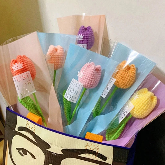 1pc Tulip Crochet Flowers Artificial Woven Flowers Handmade Tulipanes Wedding Gift for Guest Home Decoration Mother's Day Gift