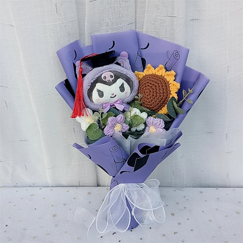 Graduation Gifts Sanrio Kuromi Hello Kitty With Crochet Sunflower Bouquet My Melody Cinnamoroll  Mother's Day Birthday Gifts