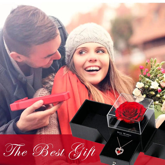 Charming Love Heart Pendant Necklace with Rose Gift Box - Perfect for Valentine's Day, Birthdays, Mother's Day & More Girlfriend