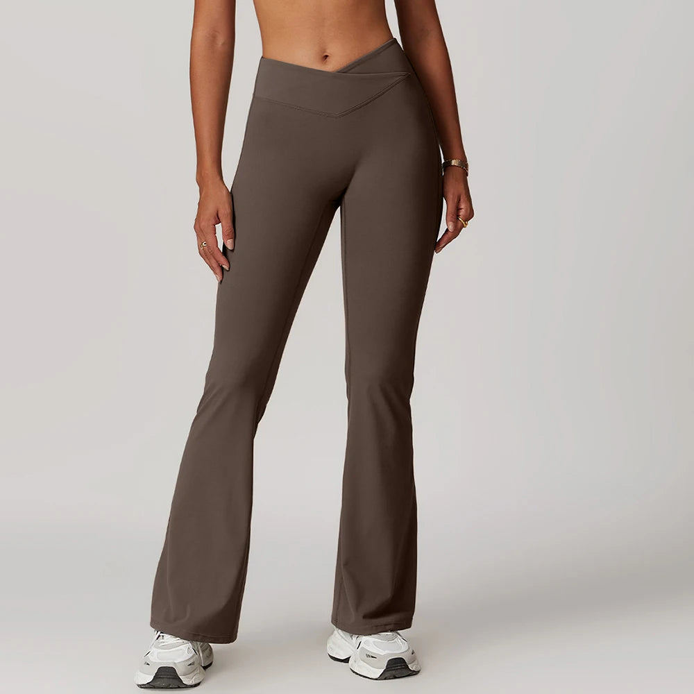 Gym Leggings Women High Waist Flared Pants Cross Waist Sport Tights Ladies Push Up Fitness Leggin Workout Clothes