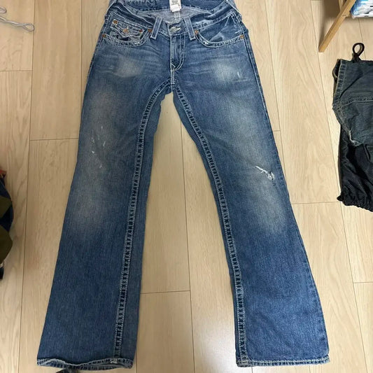 Vintage Buddha Jeans Y2K Men's Jeans Women's Pocket Embroidered Jeans Patch Leather Vintage Blue Jeans Loose Fit Jeans   pants