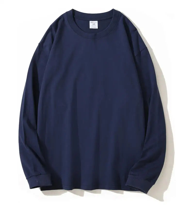DIY Custom LOGO 260GSM 100% Cotton Heavy Weight Oversized Men T-shirt Long sleeves Pure Color For Winter Autumn Streetwear Tops