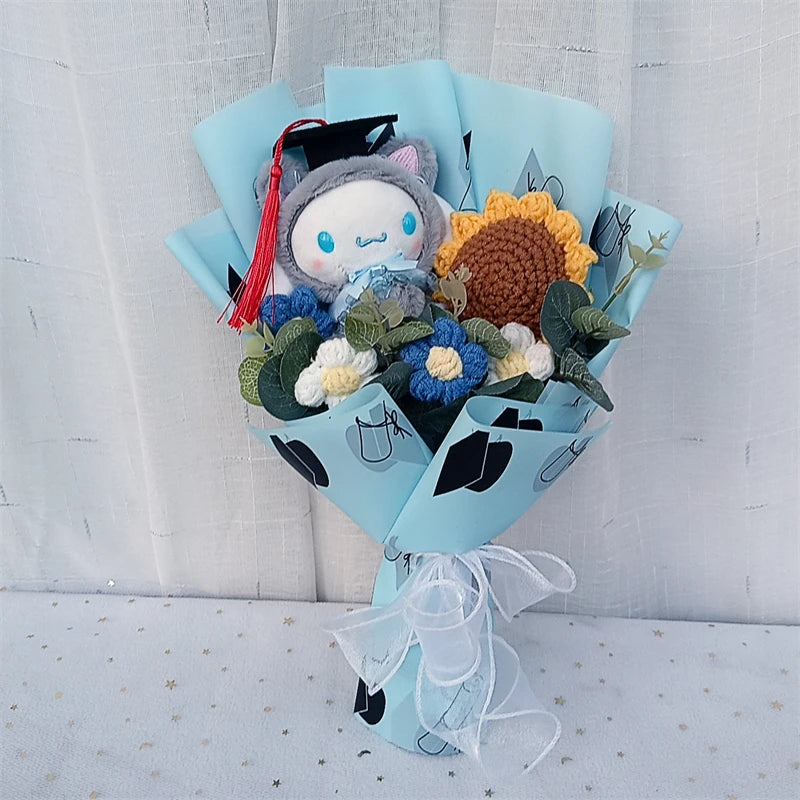 Graduation Gifts Sanrio Kuromi Hello Kitty With Crochet Sunflower Bouquet My Melody Cinnamoroll  Mother's Day Birthday Gifts