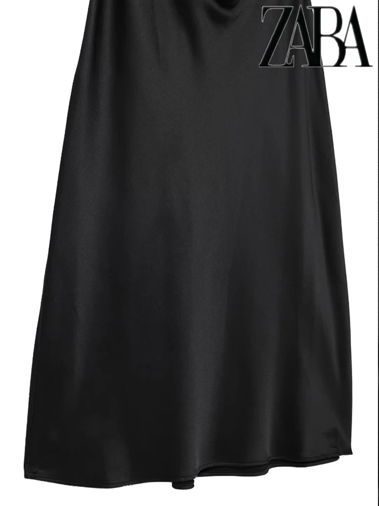 TRAF Women's Summer Sexy Sleeveless Slim Strapless Dress Elegant Silk Textured Long Dress Elegant Commuter Fashion Dresses
