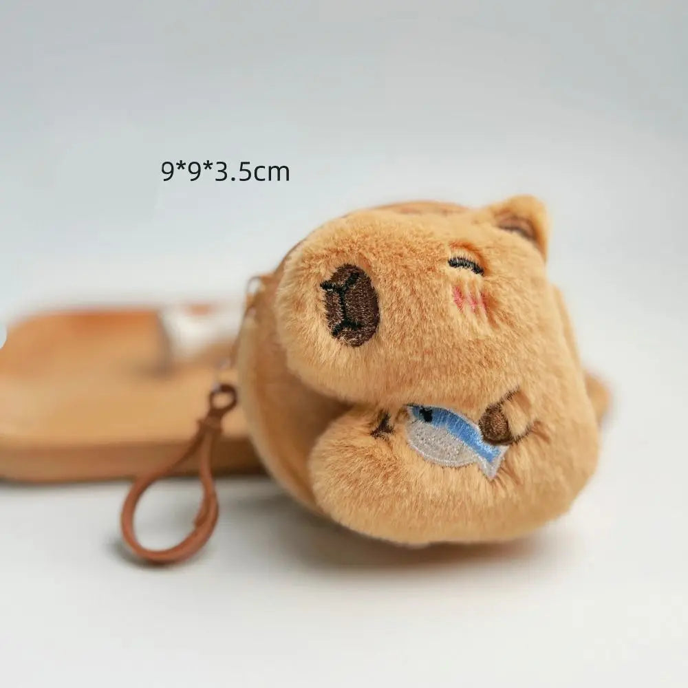 Creative Capybara Plush Coin Purse Keychain Cartoon Round Bags Pendant Funny Mini Headphones lipstick Headphone Storage Bag