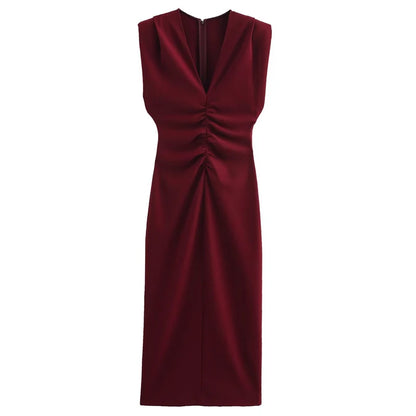 TRAF Women's Red Dress Summer Dresses 2025 Elegant Party Dresses Casual Evening Prom Dress Ruffled Sleeveless Vestido Long Dress
