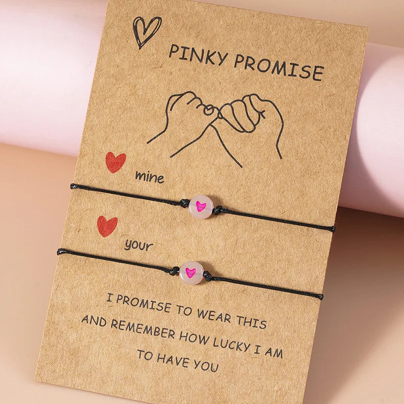 2Pcs/Set Pinky Promise Bracelets Friendship Couple Matching Bracelet Luminous Heart Bead Elastic Rope Valentine's Day Gifts