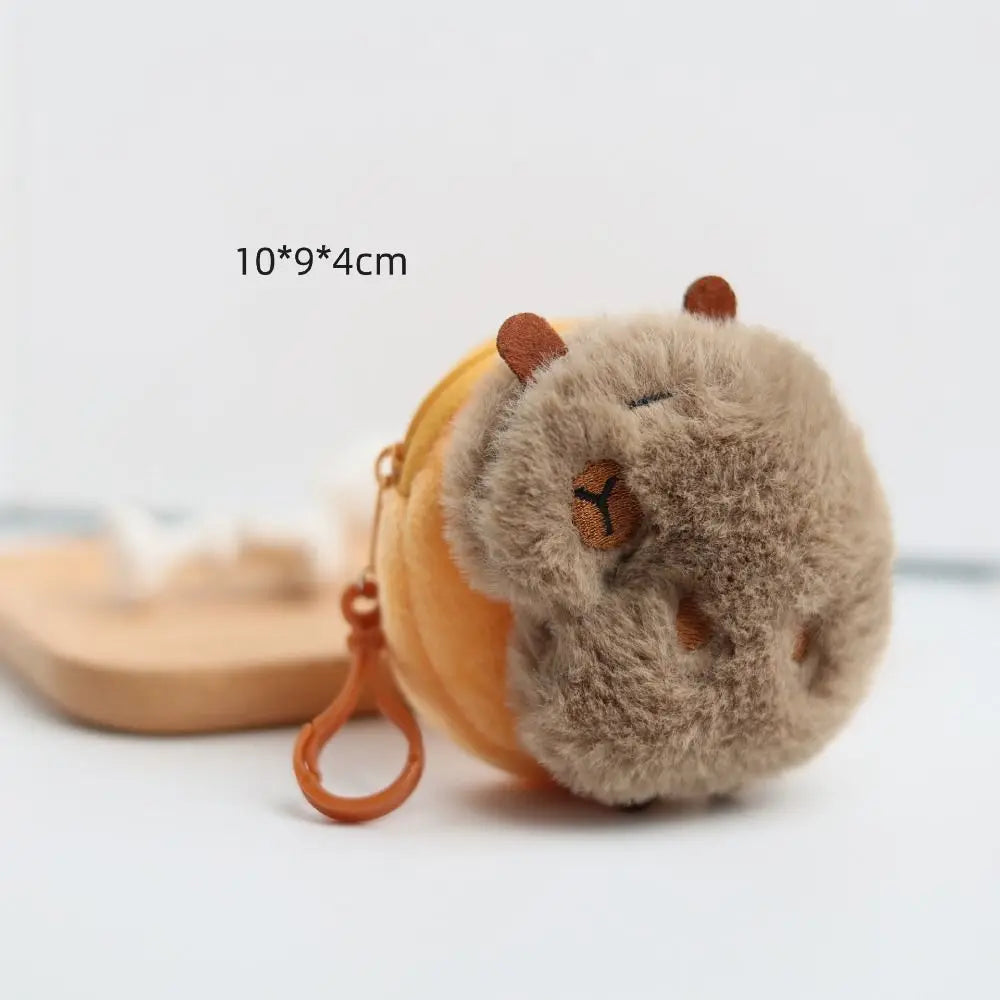 Creative Capybara Plush Coin Purse Keychain Cartoon Round Bags Pendant Funny Mini Headphones lipstick Headphone Storage Bag