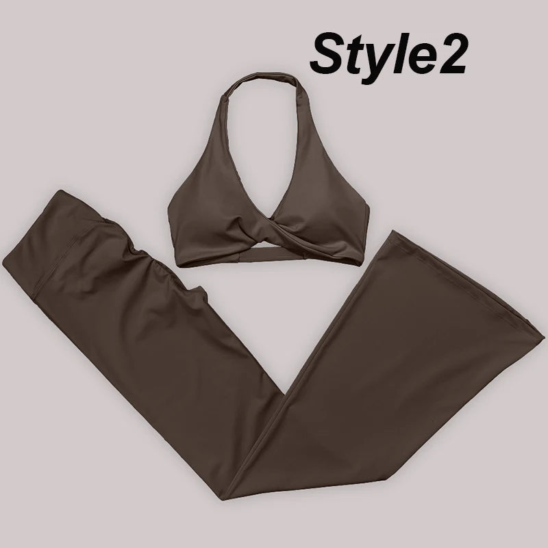 Gym Leggings Women High Waist Flared Pants Cross Waist Sport Tights Ladies Push Up Fitness Leggin Workout Clothes