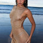 kliou Shiny Long Dress Stunning Women Solid Summer Thin Mesh Sheer Backless Sleeveless Bodycon Female Elegant Fashion Vestidos