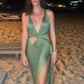 Sexy Hollow Out Sleeveless Knitted Long Dress Ladies 2025 V Neck Solid Slim Fit Summer Maxi Dress Elegant High Split Beach Dress