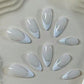 10 pieces of pure handmade almond-shaped nails with white French tips, glittering powder outlining, dazzling and eye-catching, s