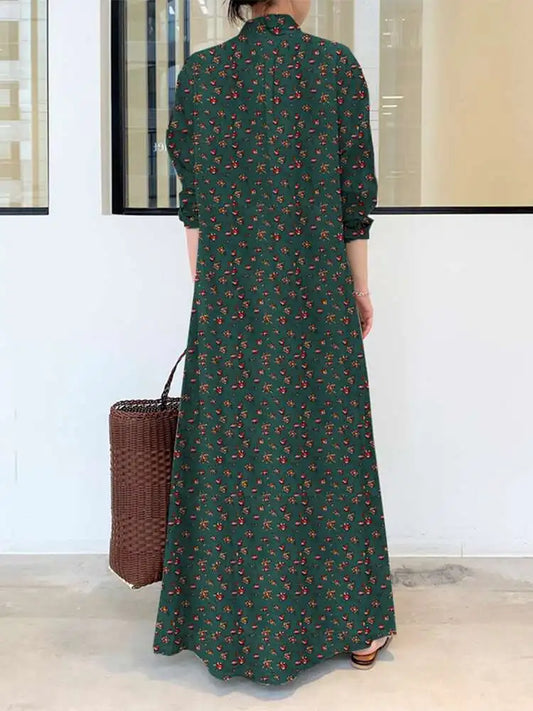 Bohemian Women Sundress Autumn Vintage Long Dress 2023 ZANZEA Lapel Floral Printed Long Sleeve Shirt Vestidos Robe Retro Kaftan