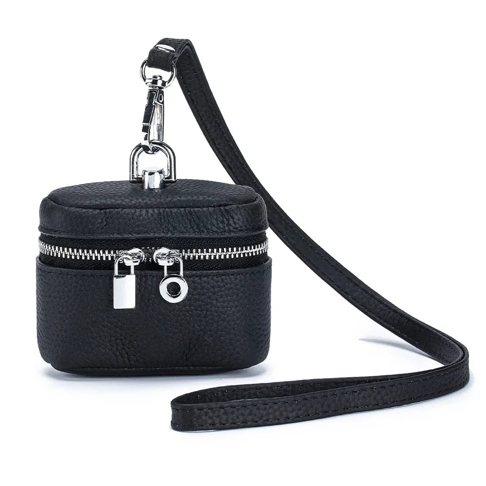 New Women's Genuine Leather Compact Halterneck Coin Purses Simple and Portable Makeup Storage Bag Mini Headphone Bags