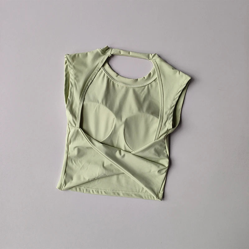 Sports Yoga Short Sleeve Fixed Chest Pad Sexy Backless Short Sports Quick-drying T-shirt Waist-retracting Slim and Fit Vest