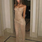 Sexy Shiny Sequins Strapless Long Dress Women See Through Pleated Backless Dresses 2024 Summer New Ladies Party Club Vestidos