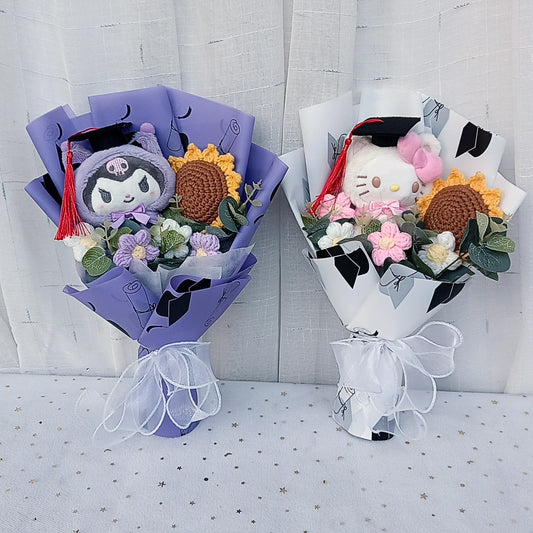 Graduation Gifts Sanrio Kuromi Hello Kitty With Crochet Sunflower Bouquet My Melody Cinnamoroll  Mother's Day Birthday Gifts