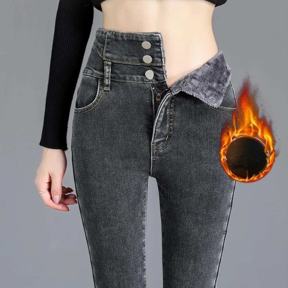 Women jeans Thick Velvet High Waist Skinny Jeans Jeans Winter Warm Plush Stretch Snow Jeans Lady Denim Pants women Trousers
