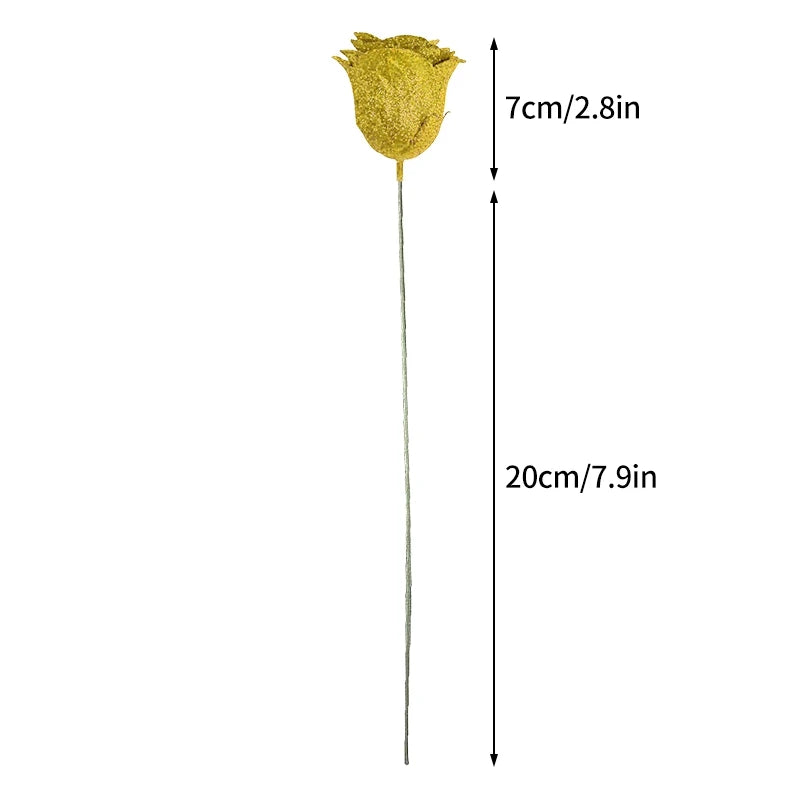 Glitter Artificial Flower Fake Roses DIY Flower Bouquet Gift For Mother's Day Valentine's Day Wedding Birthday ﻿Party Home Decor