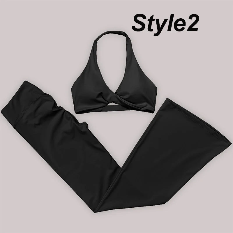 Gym Leggings Women High Waist Flared Pants Cross Waist Sport Tights Ladies Push Up Fitness Leggin Workout Clothes