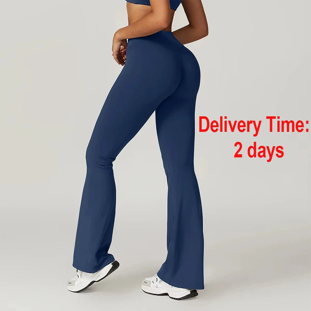 Gym Leggings Women High Waist Flared Pants Cross Waist Sport Tights Ladies Push Up Fitness Leggin Workout Clothes