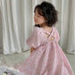 Girls Casual Dresses Floral Print Puffy Sleeves Dress Flower Girl Dresses Square Collar Clothes for Kids 3 To 7 Years