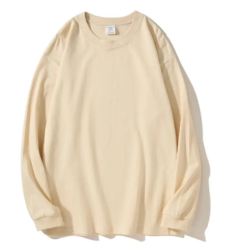 DIY Custom LOGO 260GSM 100% Cotton Heavy Weight Oversized Men T-shirt Long sleeves Pure Color For Winter Autumn Streetwear Tops