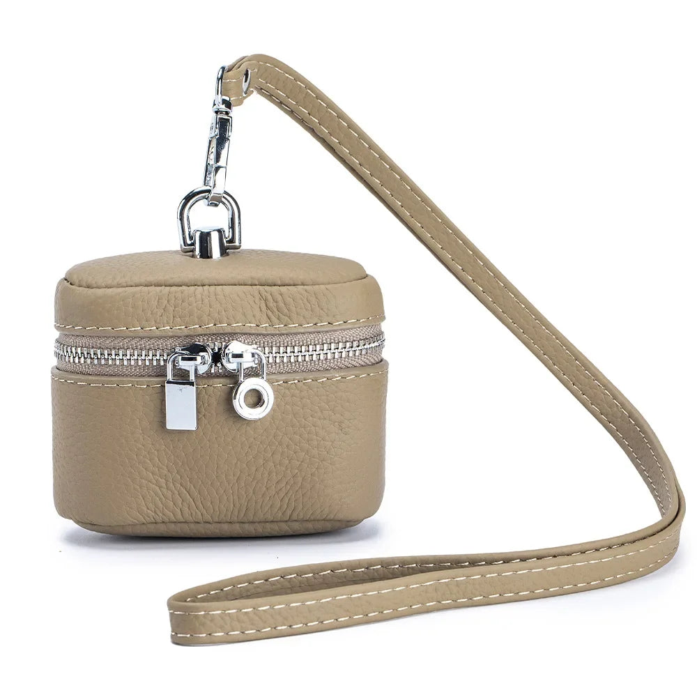 New Women's Genuine Leather Compact Halterneck Coin Purses Simple and Portable Makeup Storage Bag Mini Headphone Bags