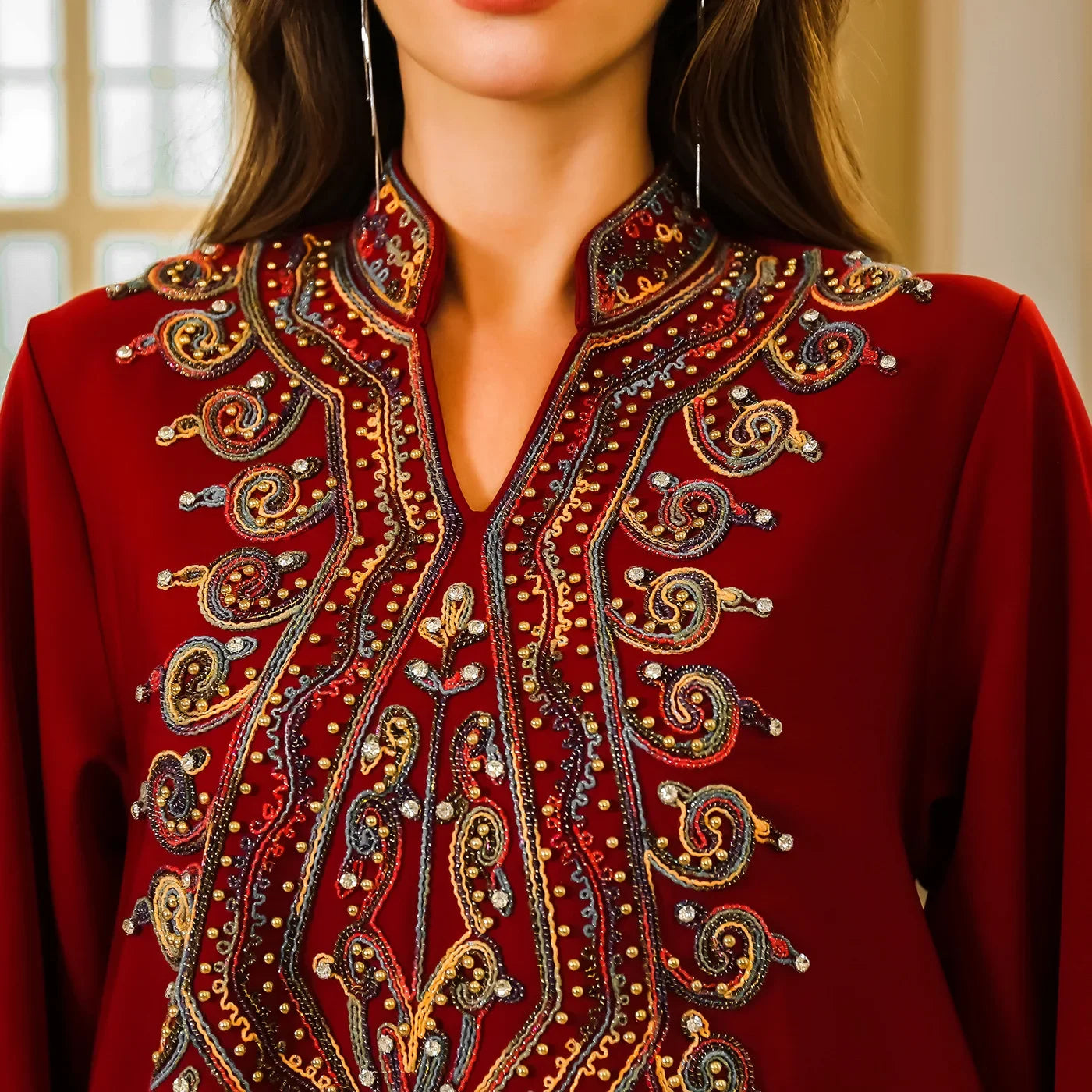 Morocco Turkey Beaded Gown Dubai Embroidery Party Long Dress Abaya Muslim Robe Kaftan Arab Clothes