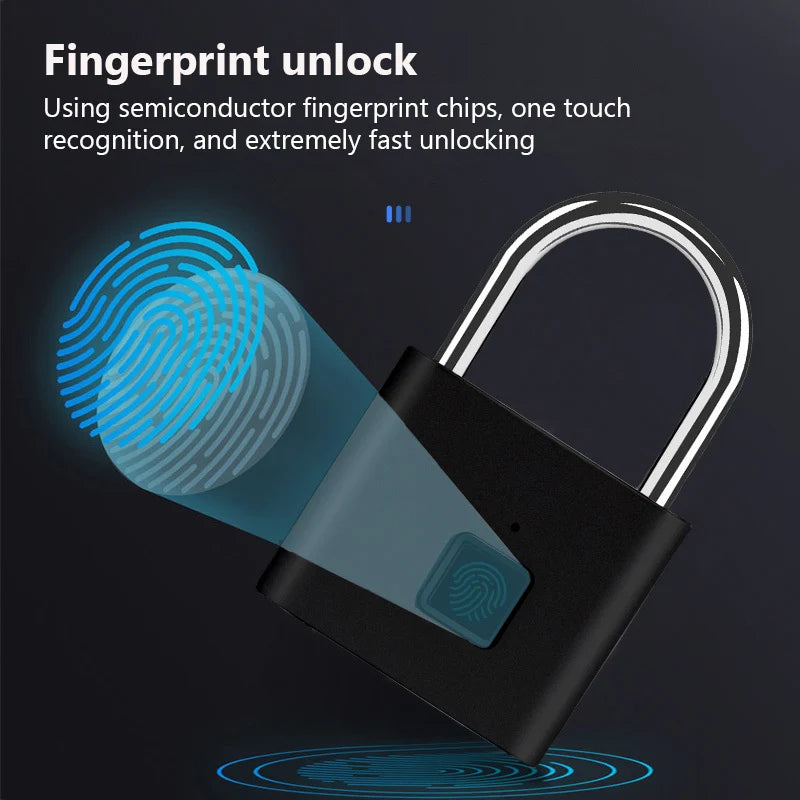 Keyless Smart USB Charging Fingerprint Lock Smart Padlock Waterproof Door Lock 0.3sec Unlock Portable Anti-theft Padlock Zinc