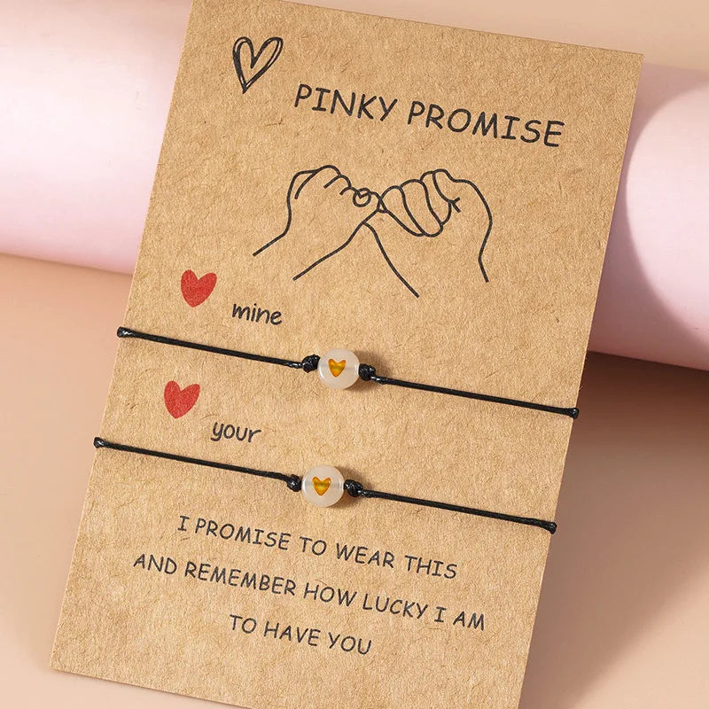 2Pcs/Set Pinky Promise Bracelets Friendship Couple Matching Bracelet Luminous Heart Bead Elastic Rope Valentine's Day Gifts