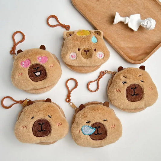 Creative Capybara Plush Coin Purse Keychain Cartoon Round Bags Pendant Funny Mini Headphones lipstick Headphone Storage Bag