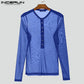 Fashion Well Fitting Tops INCERUN Men Sparkling Fabric T-shirts Male Personality Clubwear Hot Selling Thin Long Sleeved Camiseta