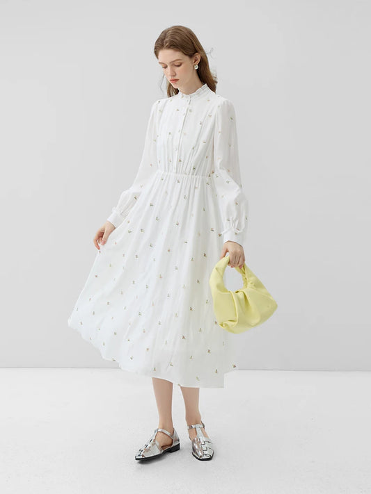 FSLE Flower Dress Autumn 2023 New Sweet Exquisite Women's Long Dress White Women Casual Loose Full Sleeve Dress For Women