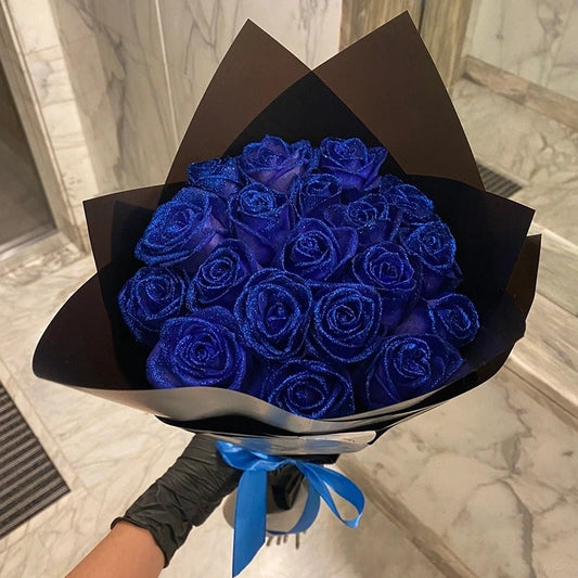 Glitter Artificial Flower Fake Roses DIY Flower Bouquet Gift For Mother's Day Valentine's Day Wedding Birthday ﻿Party Home Decor