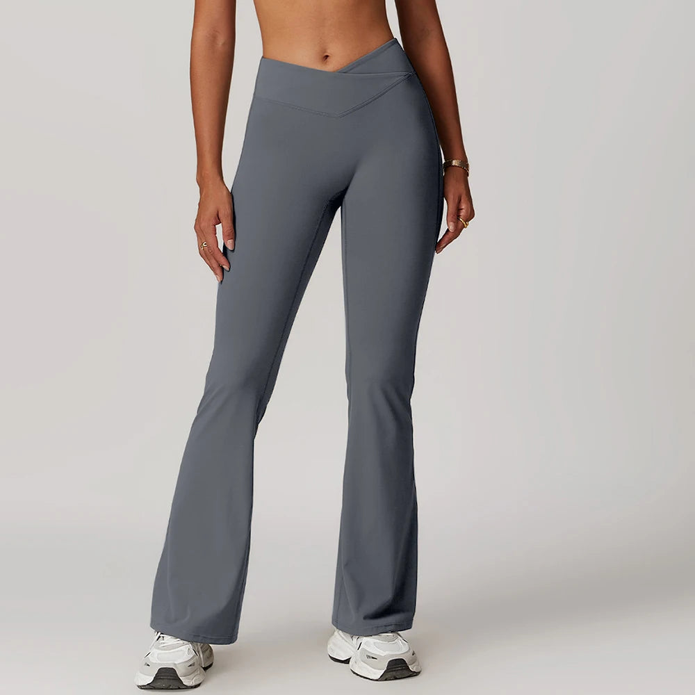Gym Leggings Women High Waist Flared Pants Cross Waist Sport Tights Ladies Push Up Fitness Leggin Workout Clothes