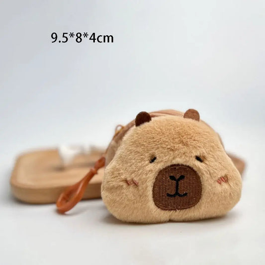 Kawaii Capybara Anime Plush Coin Purse Lovely Cartoon Round Bags Pendant Funny Mini Fashion Headphone Storage Bag