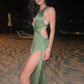 Sexy Hollow Out Sleeveless Knitted Long Dress Ladies 2025 V Neck Solid Slim Fit Summer Maxi Dress Elegant High Split Beach Dress
