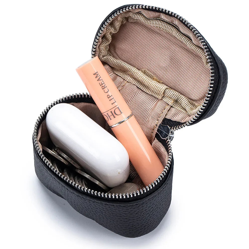 New Women's Genuine Leather Compact Halterneck Coin Purses Simple and Portable Makeup Storage Bag Mini Headphone Bags