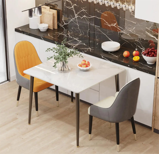 Restaurant Marble Dining Table Serve Table with Metal Legs Island Kitchen Furniture for 4-6 Seats Cafe Shop Desk ( NO CHAIR)