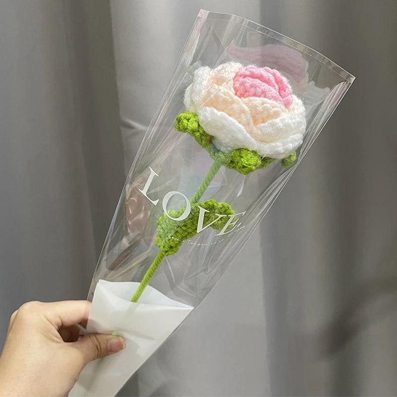 1pc Tulip Crochet Flowers Artificial Woven Flowers Handmade Tulipanes Wedding Gift for Guest Home Decoration Mother's Day Gift