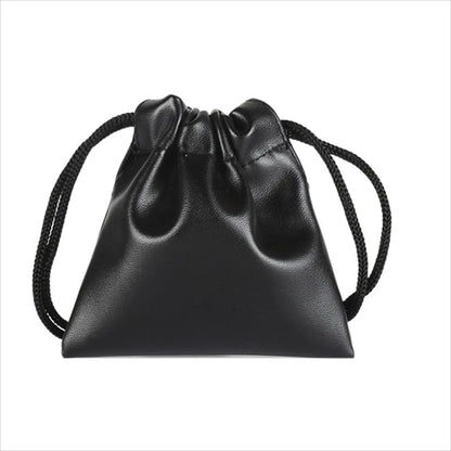 Travel PU Leather Headphone Bags Draw String Bag Black Headset Bag Dust-proof Earphone Cable Pouch Men Women