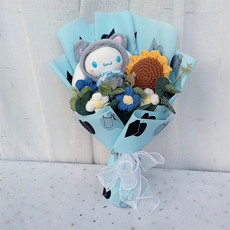 Graduation Gifts Sanrio Kuromi Hello Kitty With Crochet Sunflower Bouquet My Melody Cinnamoroll  Mother's Day Birthday Gifts