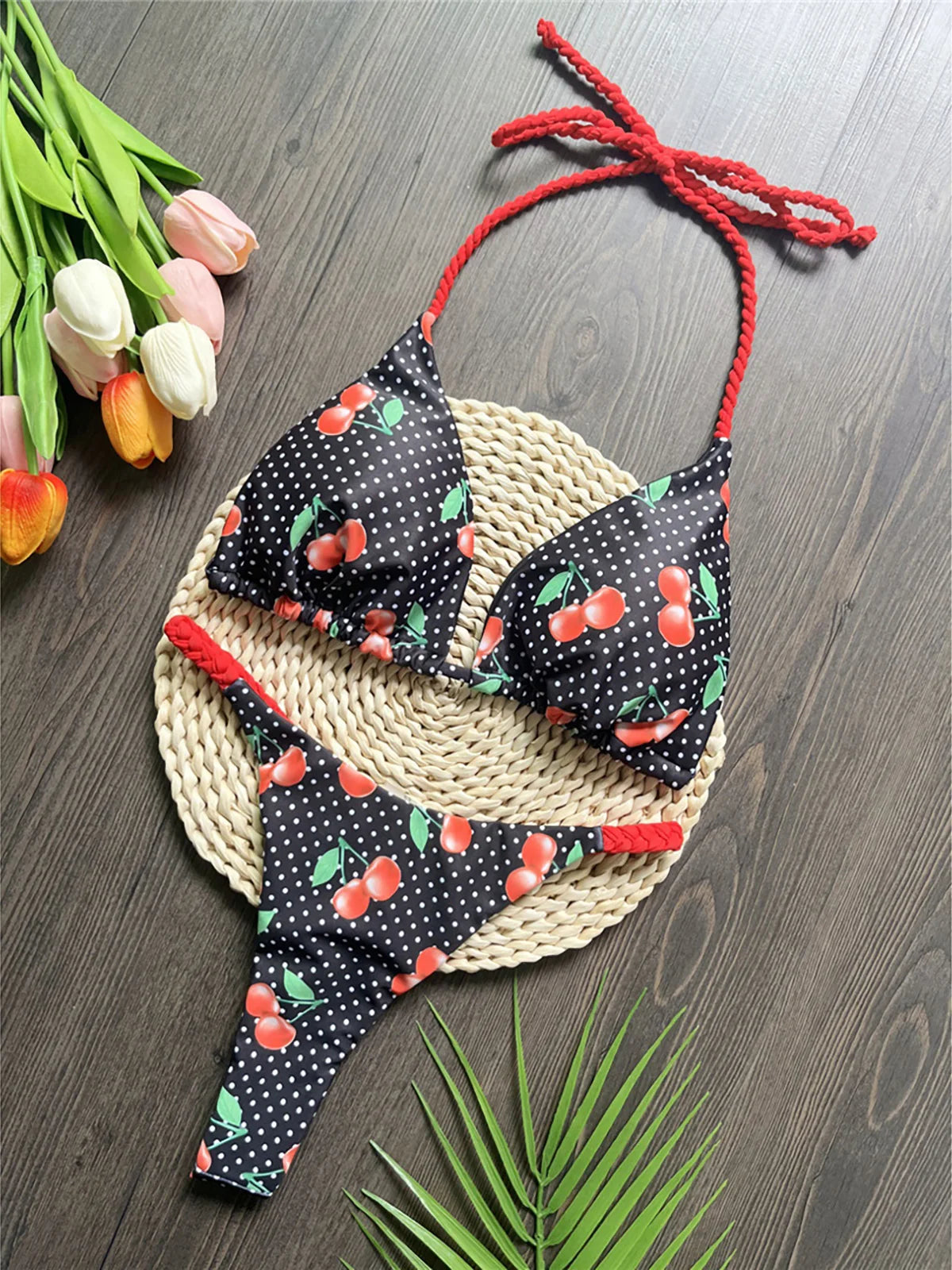 Plaid Printed Halter Mini Micro Thong Bikini Women Swimwear Female Swimsuit Two-pieces Bikini set Bather Bathing Suit Swim V6171