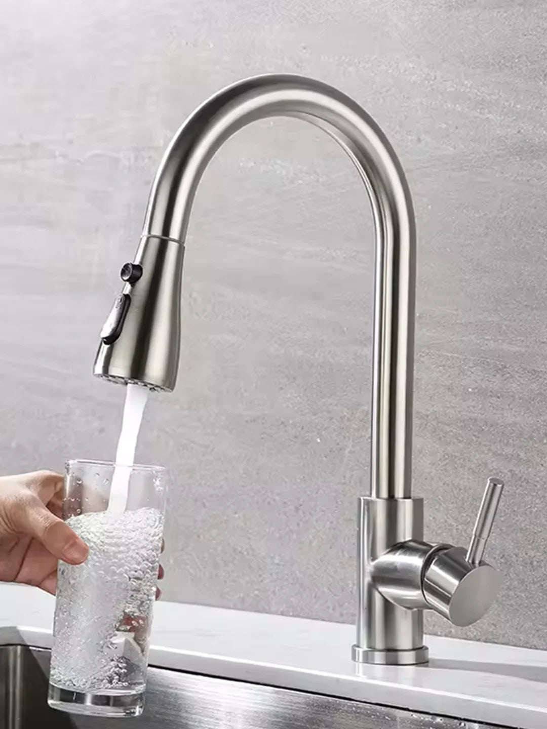 Kitchen Stainless Steel Hot and Cold Faucet, Kitchen Sink Pull-out Kitchen Faucet with 3 Functional Nozzles