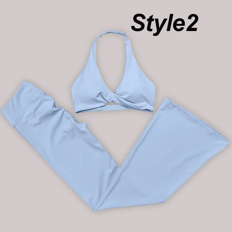 Gym Leggings Women High Waist Flared Pants Cross Waist Sport Tights Ladies Push Up Fitness Leggin Workout Clothes