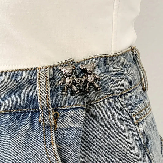 Cute Bear Jeans Buckles Jeans Pants Waistline Reduction Adjustable Metal Buckle Skirt Jeans Tools Trousers Accessories