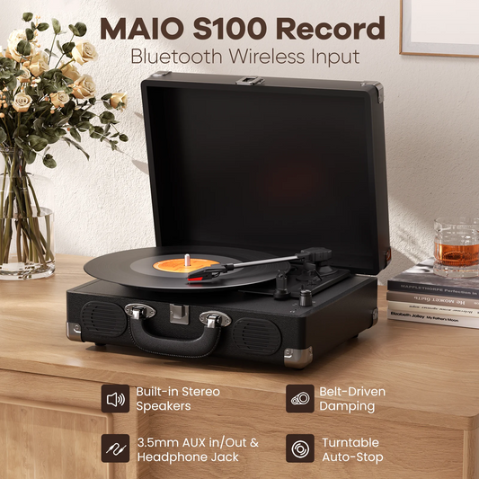 Maio S100 belt-driven Vintage gramophone device, vinyl record, turntable , high-fidelity stereo, built-in speaker, 3-speed